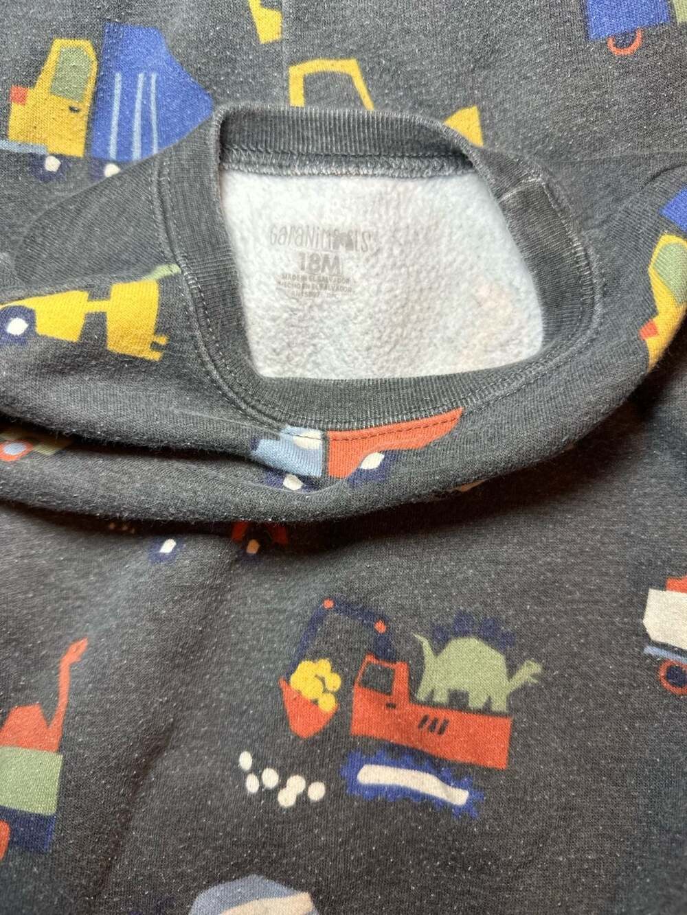 Garanimals Baby Boy 18M Charcoal Construction Dinosaur Print Fleece Sweatshirt a - Picture 2 of 2